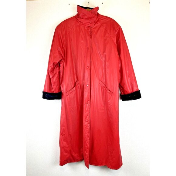 Misty Harbor Womens 1X Red Raincoat Flannel Line Any Weather Slicker Long Trench - Picture 1 of 15